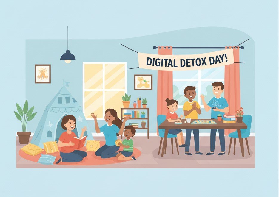 Family Enjoying Digital Detox Day with Outdoor Activities