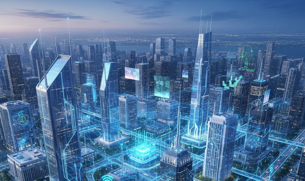 Smart city with IoT devices connected through 5G technology
