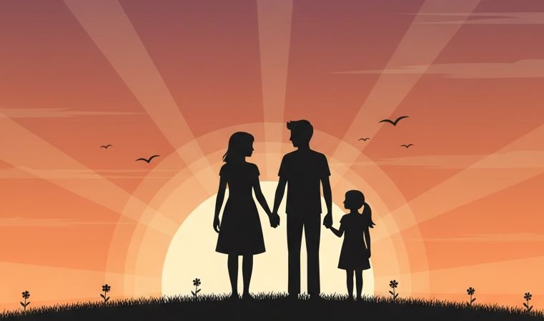 Family holding hands during sunset representing love and strong bonding moments