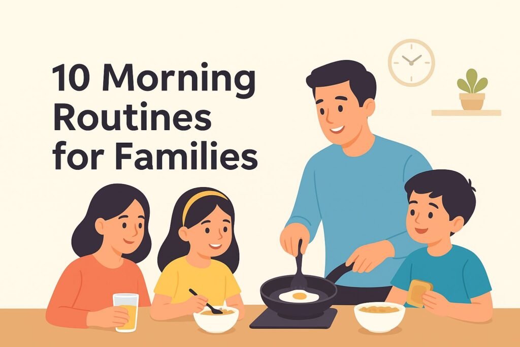 Happy family enjoying a calm morning routine together
